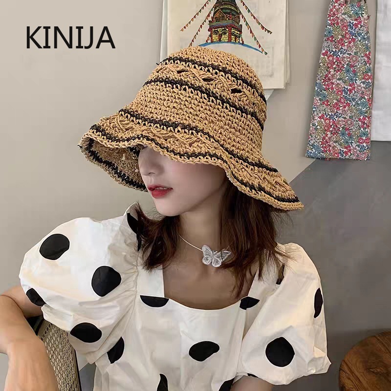 Summer Hat Women Straw Sun Hat - Bucket Hat Straw ulasan dan harga